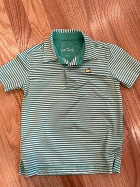 Masters Kids Green and White Striped Polo Shirt with Embroidered Logo
